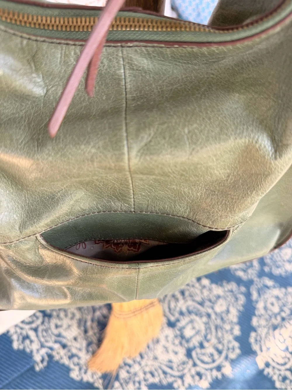 Women's Leather Hobo Shoulder Bag in Eucalyptus Green